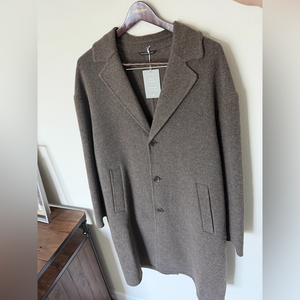 🔥H&M Premium Wool Blend Trench Overcoat Heavy Weight Brown Men’s L #Fear Of God